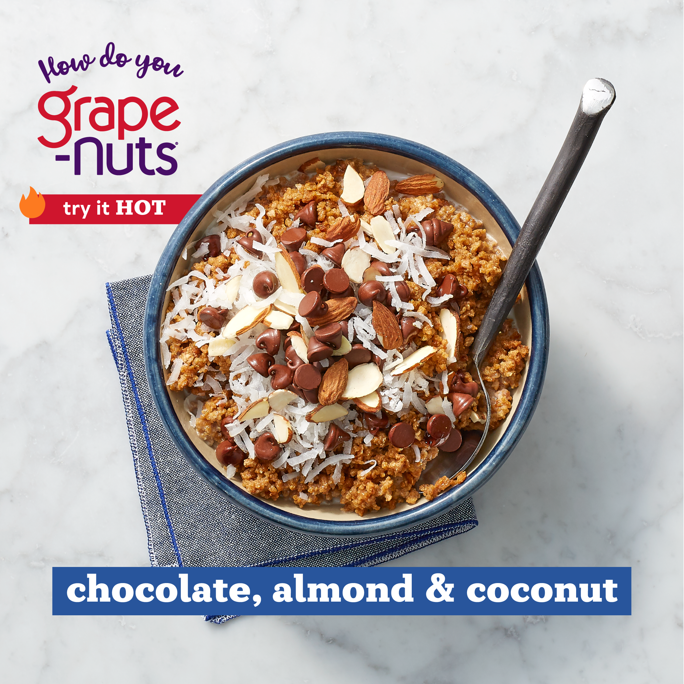 Grape Nuts hot chocolate, almond, and coconut bowl recipe