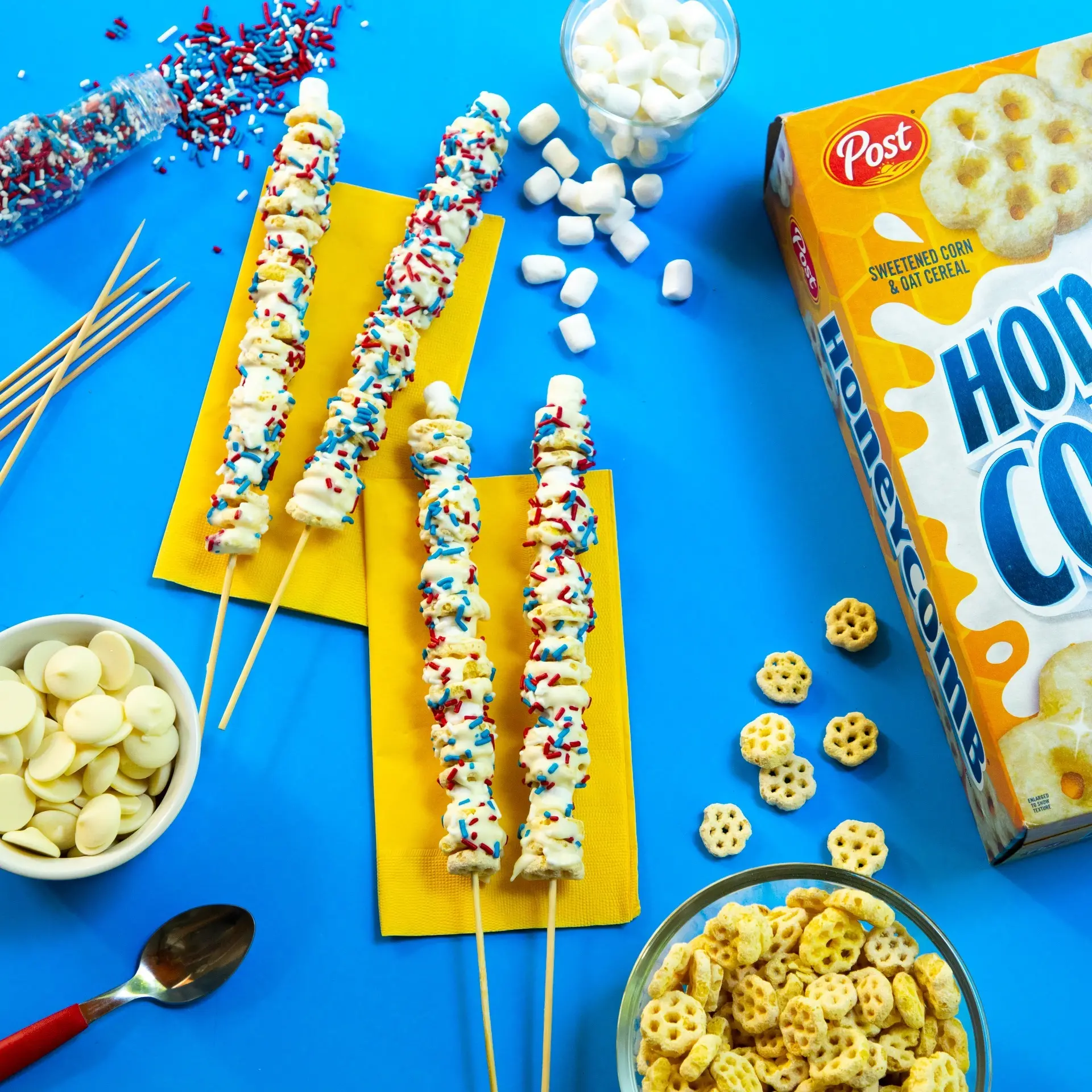 Red White & Blue Honeycomb Cereal Sparklers | Honeycomb cereal