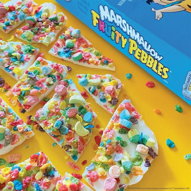 Marshmallow Fruity PEBBLES™ White Chocolate Bark Recipe