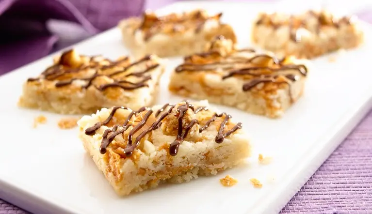 Banana nut shortbread on a white platter