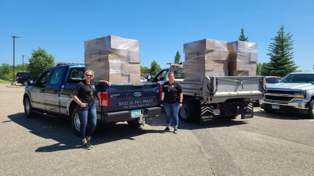 West St. Paul Police Department delivering backpacks to local communities