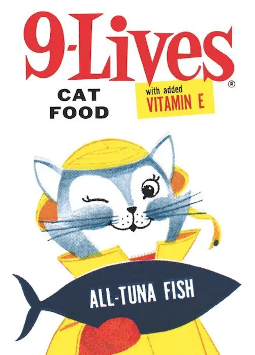 A vintage ad for 9Lives cat food