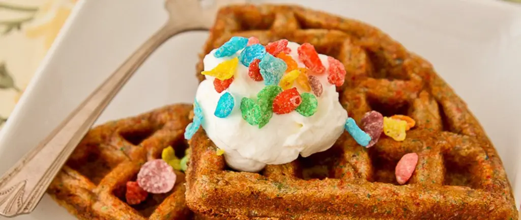 Fruity PEBBLES banana belgian waffles recipe