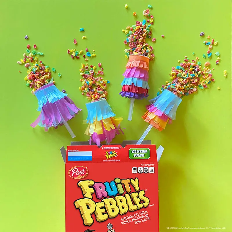 Confetti Poppers craft made with PEBBLES cereal box