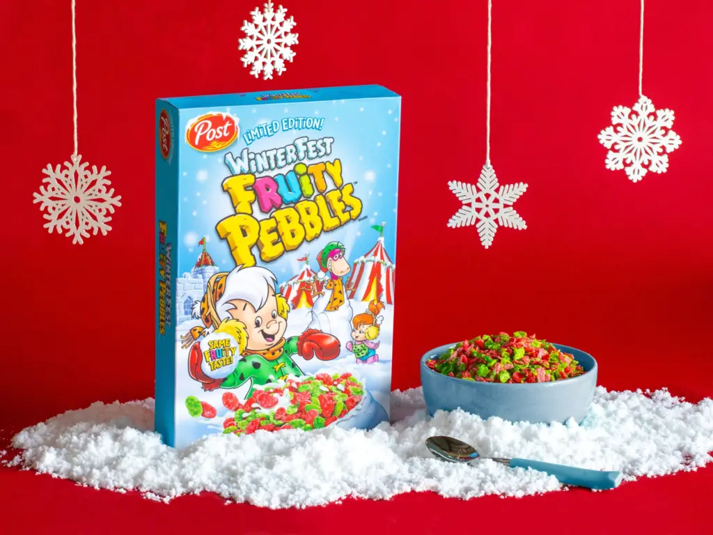 Limited edition Winterfest Fruity PEBBLES cereal