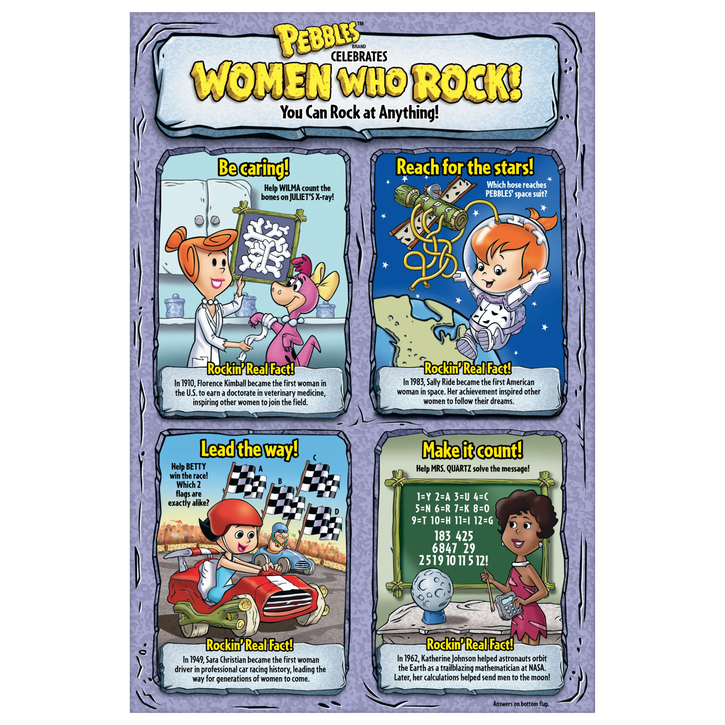 Back of Berry PEBBLES cereal box