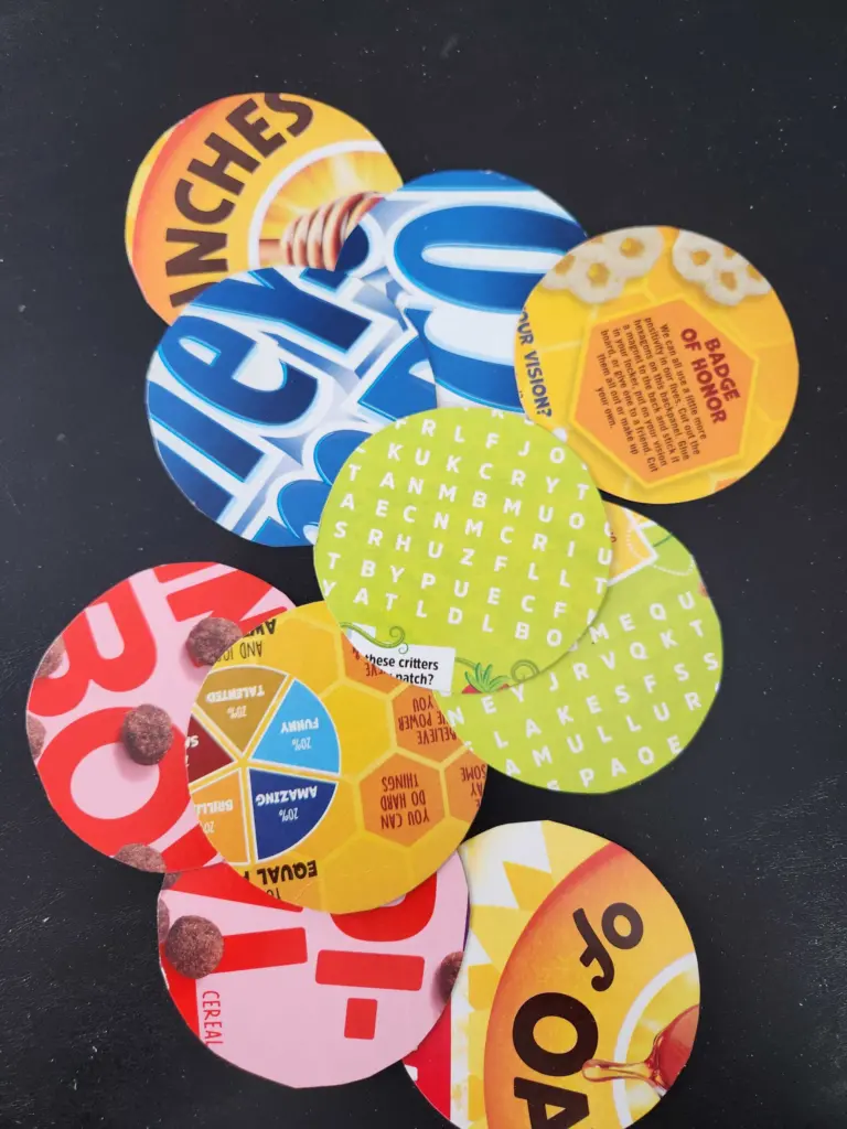 game cards cut out of cereal boxes.
