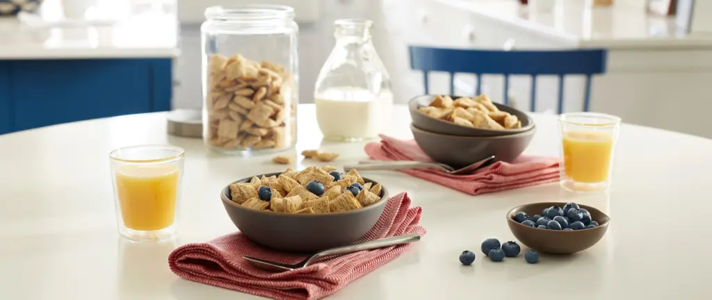 Bowls of Shredded Wheat on a table.