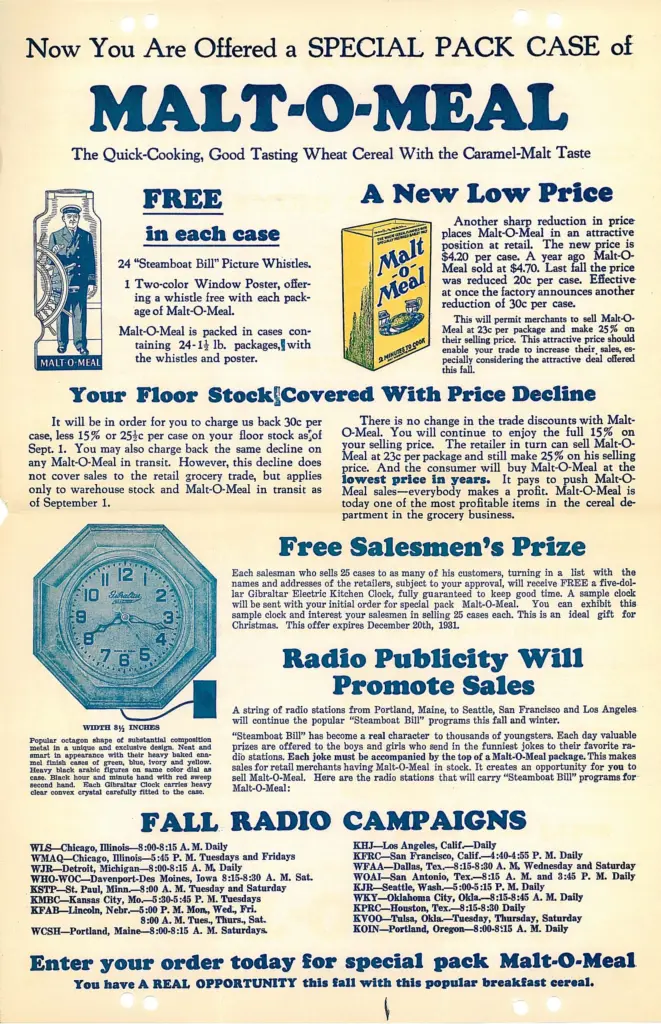 Old Malt-O-Meal wheat cereal promotion