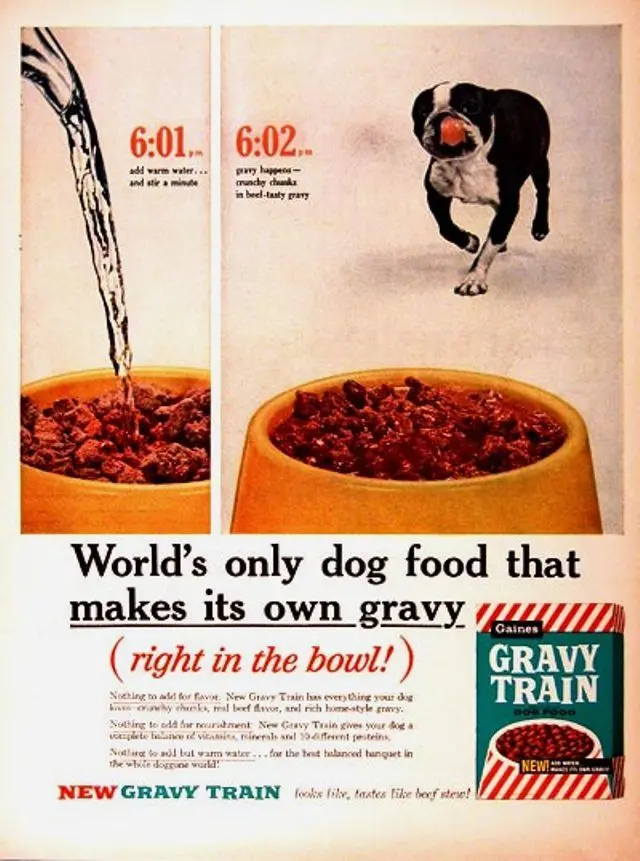 A vintage ad for Gravy Train dog food