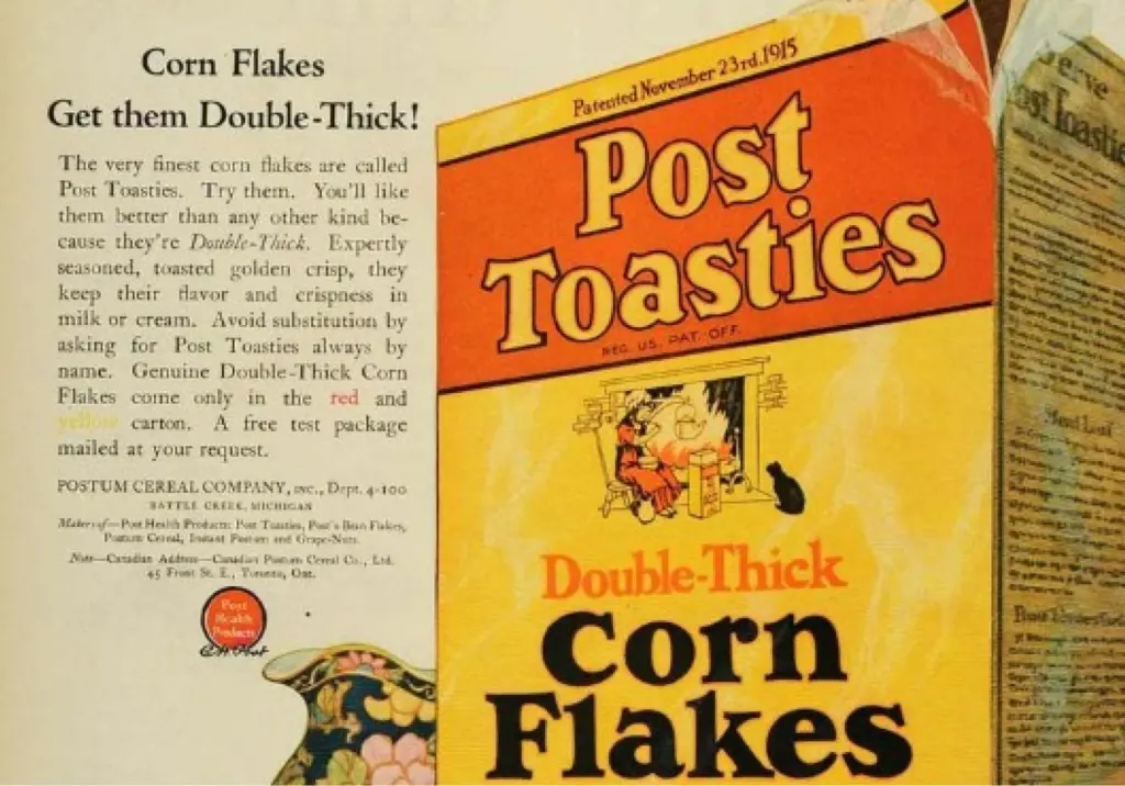 Post Toasties Corn Flakes newspaper ad from Postum Cereal Company