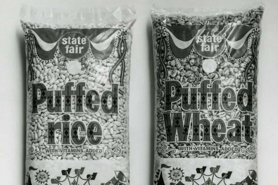 Malt-O-Meal puffed rice and puffed wheat cereal bags from 1966