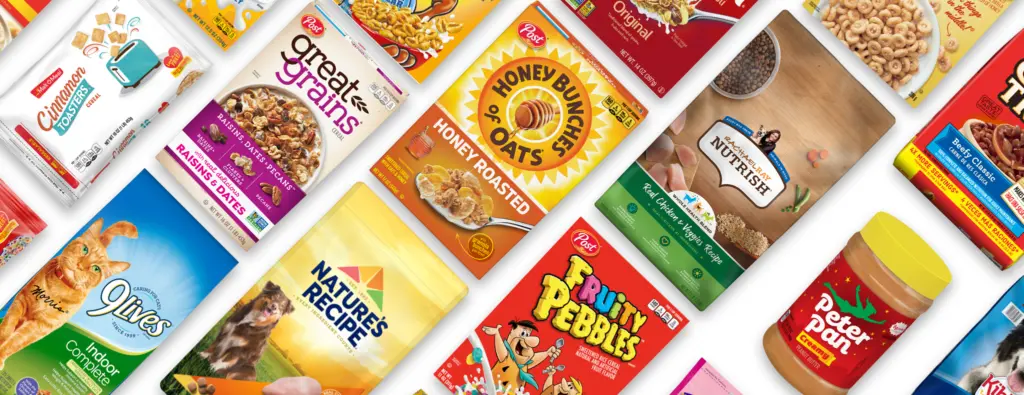 Post Consumer Brands cereal, peanut butter and pet food packaging