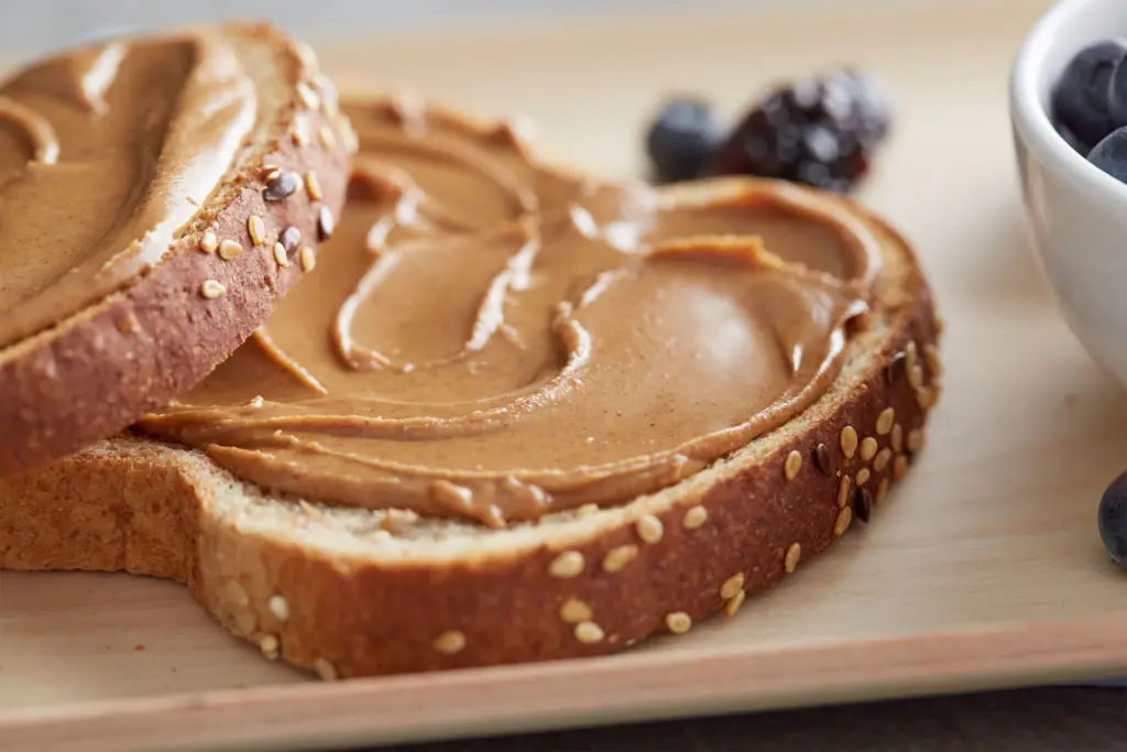 Two slices of toast with Peanut Pan Peanut Butter