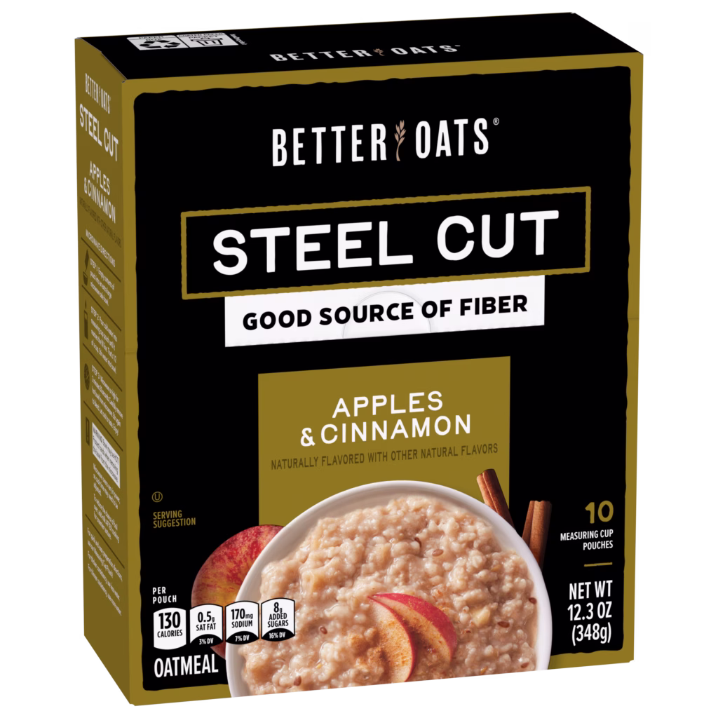 Better Oats™ Steel Cut Instant Oatmeal Apples & Cinnamon box
