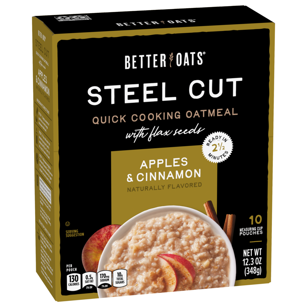 Better Oats® Steel Cut Instant Oatmeal Apples & Cinnamon box