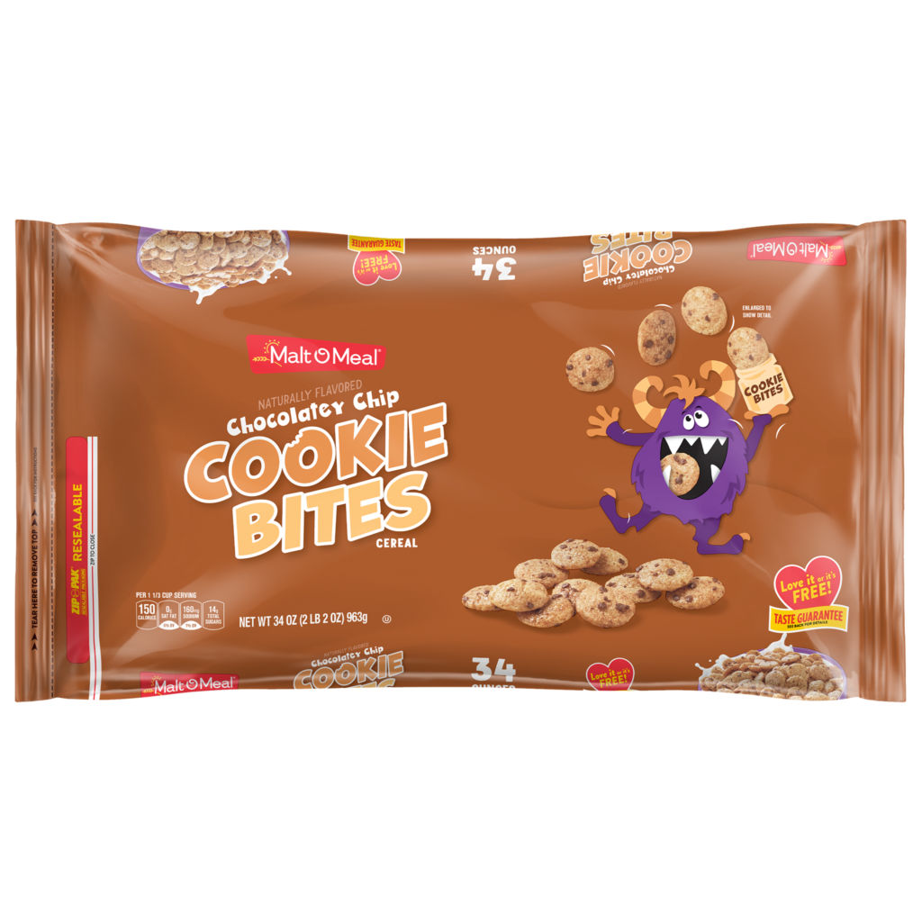 Malt-O-Meal Chocolatey Chip Cookie Bites Cereal packaging