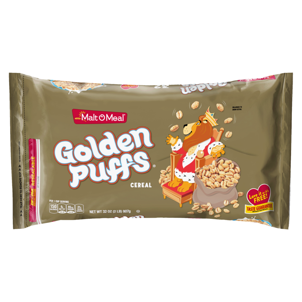 Malt-O-Meal® Golden Puffs® cereal packaging