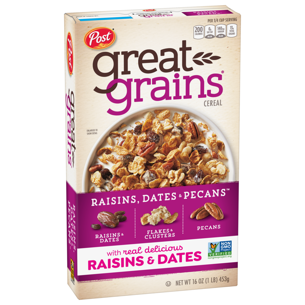 Great Grains® Raisins, Dates & Pecans™ cereal box