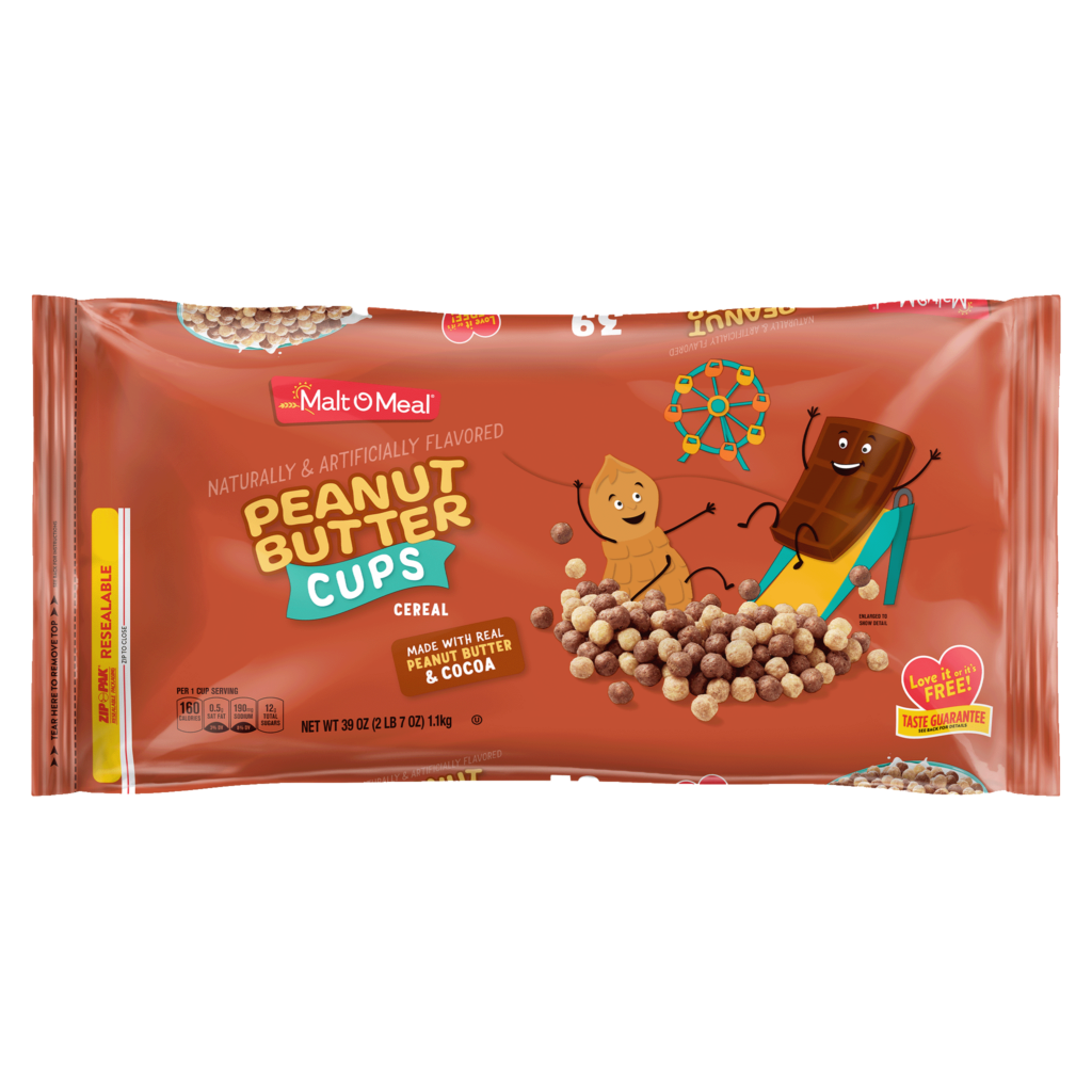 Malt-O-Meal® Peanut Butter Cups cereal packaging
