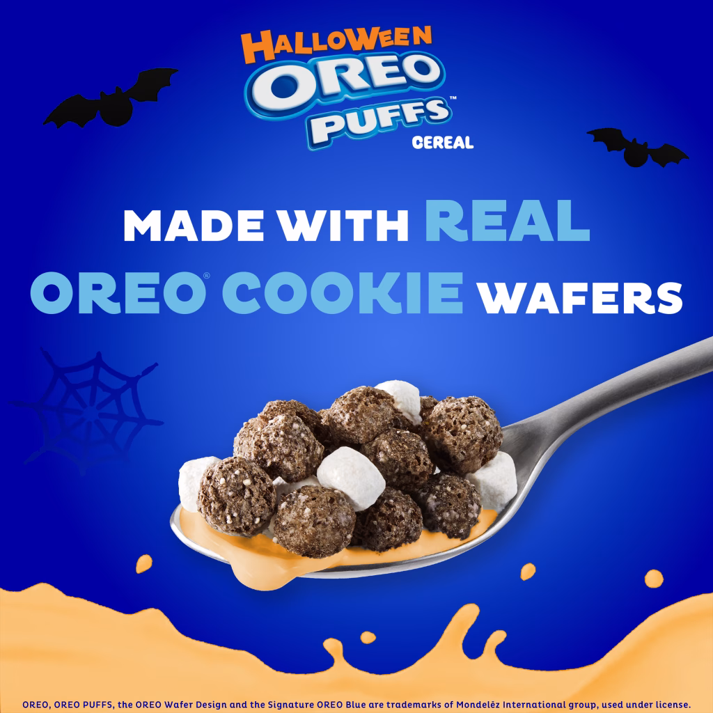 Halloween OREO PUFFS cereal made with real OREO cookie wafers