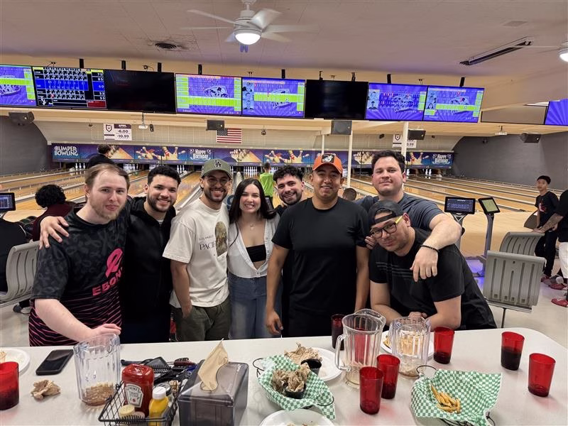 image of team members in bowling alley