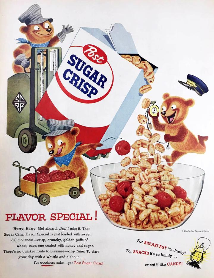 old sugar crisp cereal box